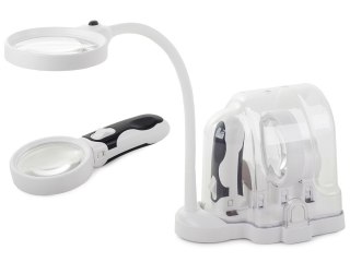 Lupa biurkowa ręczna 2w1 wymienne soczewki 6 led