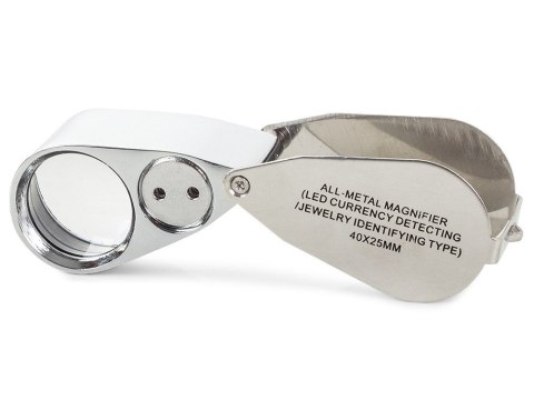 Lupa kieszonkowa składana 2 led uv metalowa 40x