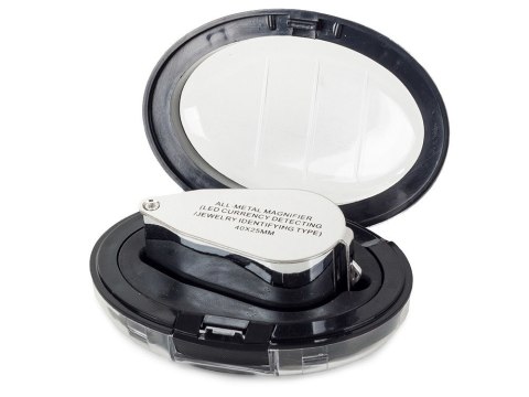 Lupa kieszonkowa składana 2 led uv metalowa 40x