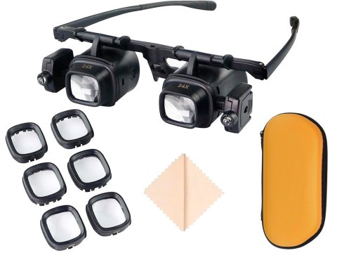 Lupa okulary zegarmistrzowskie serwis podświetlenie 2 led 2x 6x 8x 12x 24x