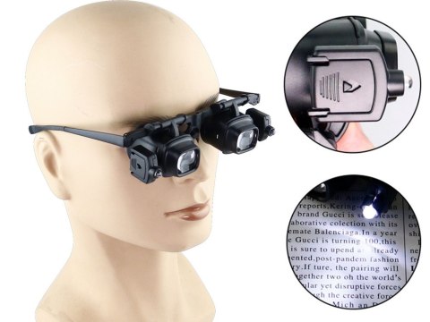 Lupa okulary zegarmistrzowskie serwis podświetlenie 2 led 2x 6x 8x 12x 24x