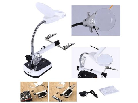 Lupa trzecia ręka 10x 3,5x 5 led do lutowania