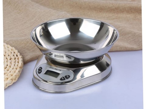 Elektroniczna waga kuchenna z misą 5kg/1g cyfrowa precyzyjna metalowa