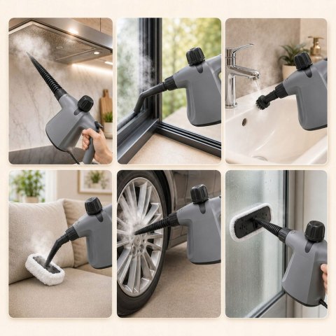 Myjka parowa czyścik mop parowy 1500w 3 bary z akcesoriami do okien fug