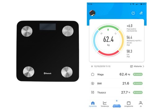 Waga łazienkowa analityczna smart android ios apikacja precyzyjna bluetooth
