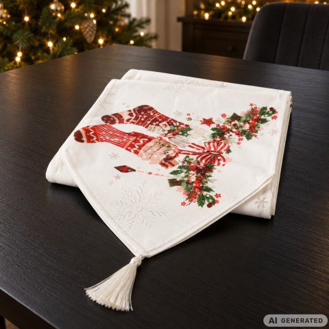 Bieżnik na stół świąteczny skarpety wigilijny na boże narodzenie 205x35cm