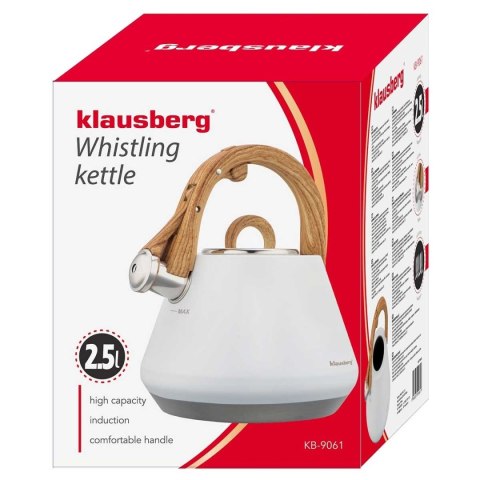 CZAJNIK STALOWY Z GWIZDKIEM 2,5L KLAUSBERG KB-9061 BIAŁY