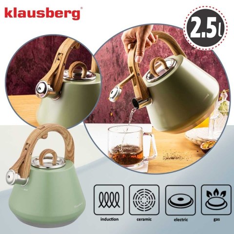 CZAJNIK STALOWY Z GWIZDKIEM 2,5L KLAUSBERG KB-9061 BIAŁY