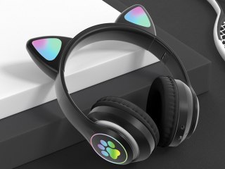 Słuchawki bezprzewodowe bluetooth radio fm mp3 kocie uszy podświetlenie led