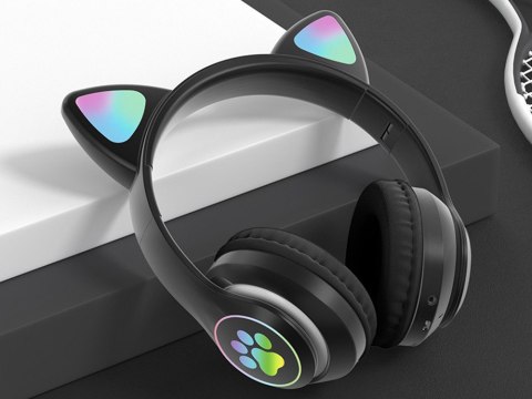 Słuchawki bezprzewodowe bluetooth radio fm mp3 kocie uszy podświetlenie led