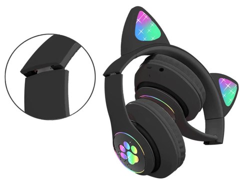 Słuchawki bezprzewodowe bluetooth radio fm mp3 kocie uszy podświetlenie led