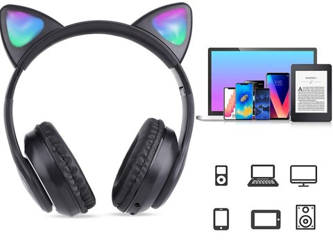 Słuchawki bezprzewodowe bluetooth radio fm mp3 kocie uszy podświetlenie led