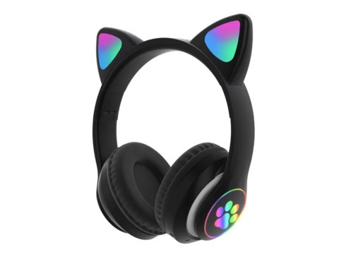 Słuchawki bezprzewodowe bluetooth radio fm mp3 kocie uszy podświetlenie led