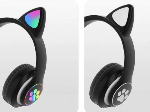 Słuchawki bezprzewodowe bluetooth radio fm mp3 kocie uszy podświetlenie led