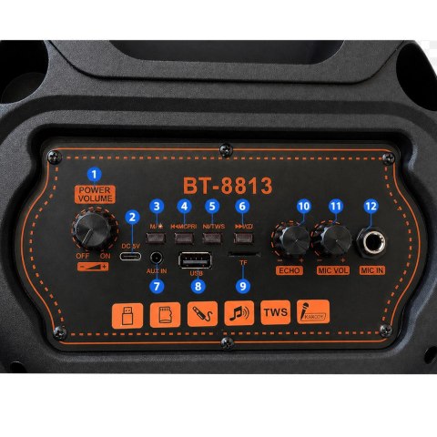 Duży głośnik bezprzewodowy bluetooth przenośny usb radio fm aux karaoke