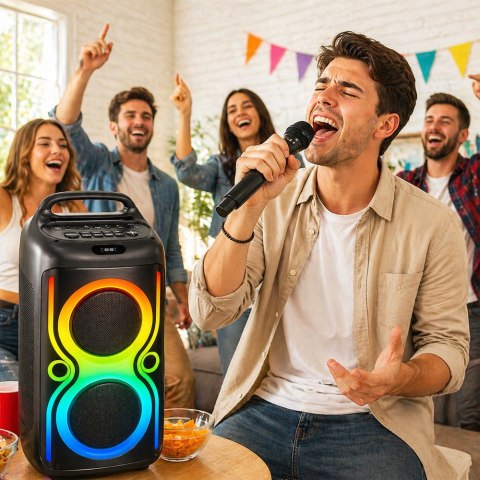 Głośnik bezprzewodowy bluetooth przenośny usb radio fm aux karaoke plecak