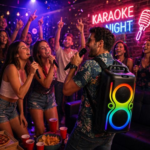 Głośnik bezprzewodowy bluetooth przenośny usb radio fm aux karaoke plecak