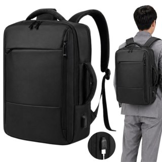 Plecak biznesowy męski na laptop usb elegancki czarny pojemny miejski