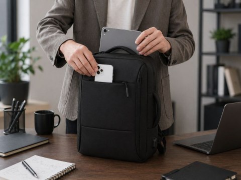 Plecak biznesowy męski na laptop usb elegancki czarny pojemny miejski
