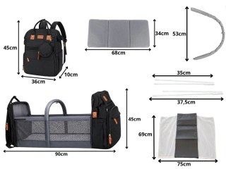 Plecak wielofunkcyjny z łóżeczkiem usb organizer duży pojemny mommy bag