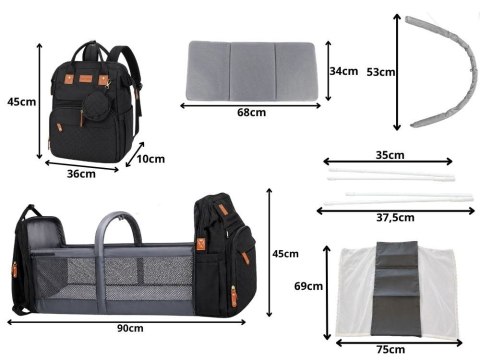 Plecak wielofunkcyjny z łóżeczkiem usb organizer duży pojemny mommy bag