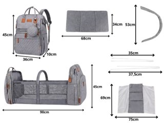 Plecak wielofunkcyjny z łóżeczkiem usb organizer duży pojemny mommy bag