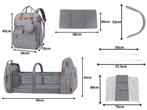 Plecak wielofunkcyjny z łóżeczkiem usb organizer duży pojemny mommy bag