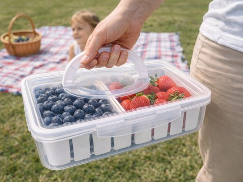 Pojemnik box pudełko z przegródkami na żywność z pokrywką biały owoce