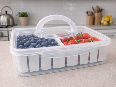 Pojemnik box pudełko z przegródkami na żywność z pokrywką biały owoce
