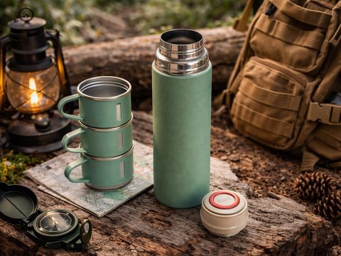 Termos 400ml 3 kubki stal nierdzewna na kawę herbatę podróżny turystyczny