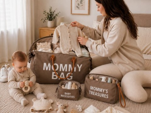Torba dla mamy mommy bag duża zestaw 3w1 organizer kosmetyczka + przegrody