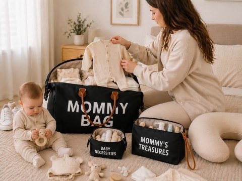Torba dla mamy mommy bag duża zestaw 3w1 organizer kosmetyczka + przegrody