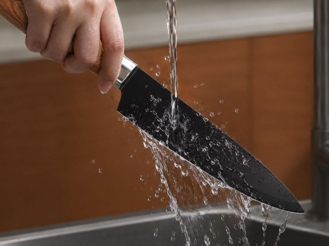 Zestaw noży kuchennych 5 noży + obieraczka czarne ostrza ostre noże stalowe